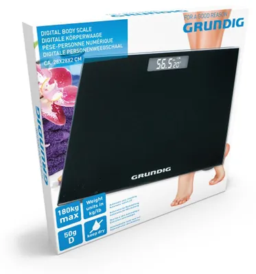 Produktbild von Grundig Digitale Personenwaage – Präzise Glaswaage mit LCD-Display, 180 kg Tragkraft & Batterien – Modernes Design für Ihr Badezimmer