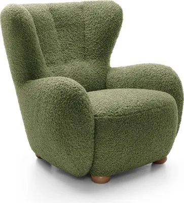 Produktbild von Ohrensessel FILO Rolf 14 Oliv Khaki Bouclé Teddy Sessel Relaxsessel Fernsehsessel Holzfüße Natur
