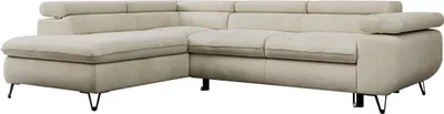 Produktbild von Ecksofa mit Bettkasten, Einstellbare Kopfstützen, Schlaffunktion, Eckcouch L-form - PEDRO L - Velvet - Beige - Links