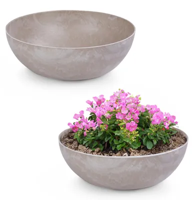 Image de Jardinières pour l'extérieur Jardinières décoratives rondes sable beige 2x 37 cm