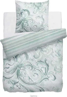 Immagine prodotto di HnL Biancheria da letto reversibile in raso a righe a fiori verde raffinato Senna 135x200 cm