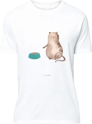 Produktbild von Mr. & Mrs. Panda Tshirt Katze Fressen - Weiß - Geschenk, T-Shirt, oberteil, S, Shirt, Lustiges