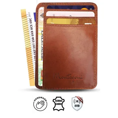 Produktbild von Kartenetui aus 100% Echtleder, ultra slim & flach, Platz für 12 Kreditkarten, RFID-Schutz, Mini Geldbörse mit transparenter Rückseite, stilvolles Desi