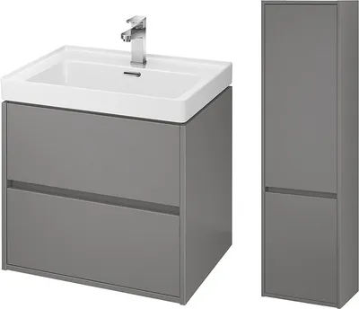 Produktbild von BADLAND Badmöbel Set CREA 60 Waschbecken-Unterschrank mit Hochschrank 140x40x25, 2-Türen, Grau Matt