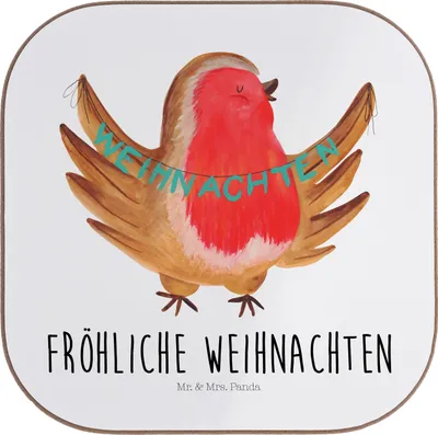 Produktbild von Mr. & Mrs. Panda Untersetzer für Gläser Rotkehlchen Weihnachten - Weiß - Geschenk, Winter, Glas, Vogel, Frohe, Heiligabend, Tischuntersetzer, Weihnachtsgruß, Coaster