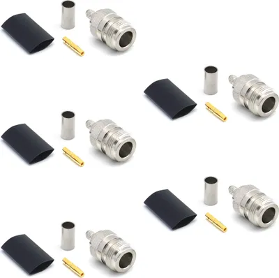 Image de N Femelle RG58 LMR195 RG303 RG141 RG142 RG400 RF-Crimp-Coaxial-Bulkhead mâle nickelé avec broches dorées (pack de 5)