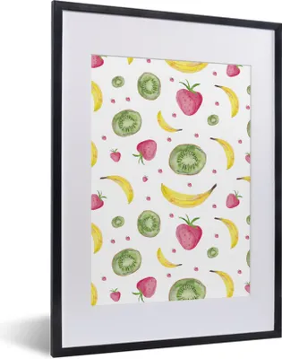 Produktbild von MuchoWow® Gerahmtes Poster Obst - Aquarell - Weiß 30x40 cm - Poster mit Schwarzem Bilderrahmen Wandposter Rahmen Foto Bilder - Wandposter Schlafzimmer