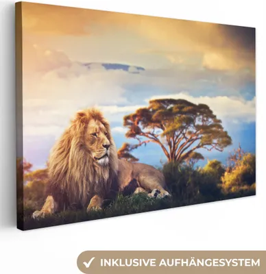 Zdjęcie produktu dla MuchoWow® - Obraz na płótnie - Lew - Malarstwo - Afryka, obraz na ścianę, obrazy dekoracyjne do salonu, 120x80cm