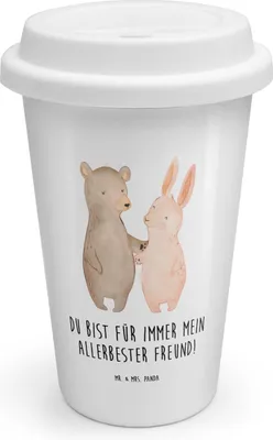 Produktbild von Mr. & Mrs. Panda Kaffeebecher To Go Bär und Hase Umarmen - Weiß - Geschenk, Isolierbecher, Thermobecher, Freunde, Liebesgeschenk, Coffee Becher, ToGo, für Immer