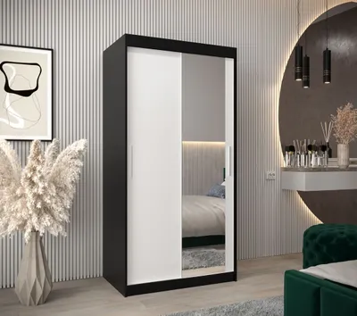 Produktbild von Schwebetürenschrank mit einer Breite von 100 cm TIMEA 2 – Schwarz/Weiß