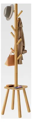 Produktbild von Garderobenständer mit 8 Haken und Ablagefläche, 175,8 cm hoch, für Mäntel, Hüte, Taschen, Eingangsbereich, Flur, Schlafzimmer, naturbeige
