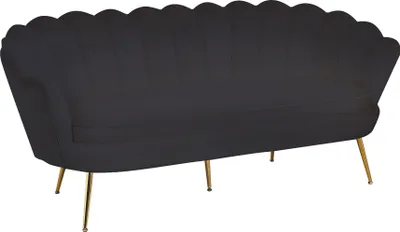 Produktbild von SalesFever Muschel-Sofa | 3-Sitzer | Bezug Samt-Stoff | Gestell Metall goldfarben | B 180 x T 76 x H 78 cm | schwarz