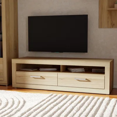 Produktbild von Forte BACCIO TV-Schrank 150, modernes Lowboard, 2 Schubladen, Holzwerkstoff, Mauvella Eiche Holzdekor, 153,1 cm breit x 46,7 cm hoch x 51,7 cm tief