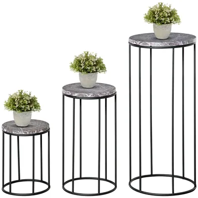 Produktbild von Blumenständer 3Er Set Pflanzenständer In Marmoroptik, Stapelbare Blumenhocker, Dekorativ