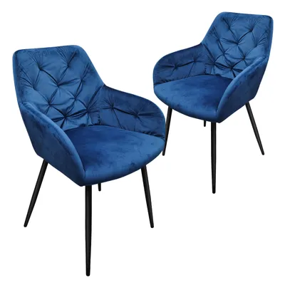 Produktbild von HOMELUX Esszimmerstuhl 2er Set, Polsterstuhl mit Armlehnen, Sitzfläche aus Samt & Metallbeine, Küchenstuhl Wohnzimmerstuhl Stühle, Blau