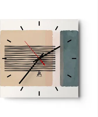 Produktbild von Wanduhr - Quadrat - Glasuhr - Abstraktion Grafik Linien - 30x30cm - Schleichendes Uhrwerk - Lautlos - zum Aufhängen bereit - Dekoration Modern - Wanddekoration aus Glas - C3AC30x30-5034