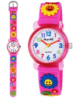 Produktbild von Pacific Time Kinder Armbanduhr Mädchen Uhr rosa Blumen Silikonarmband 20042