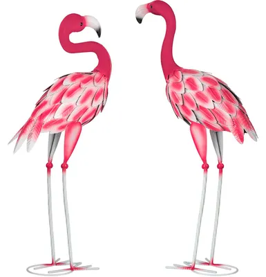 Image de Figurines de flamants roses pour le jardin, sculptures de flamants roses en métal pour l'extérieur, la terrasse, la pelouse et le jardin.