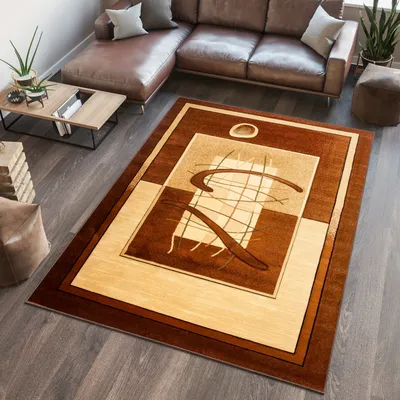 Produktbild von Teppich Wohnzimmer Schlafzimmer Kurzflor Modern Beige Braun Meliert 60 x 100 cm