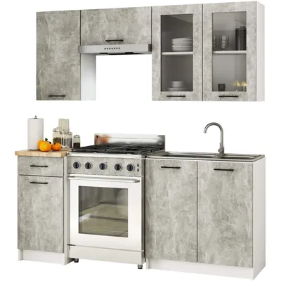 Produktbild von Küchenmöbel-Set OLIWIA 1.8m Modulares Betonoptik B180xH203xT46 cm