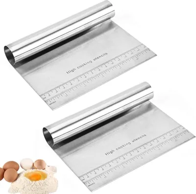 Produktbild von Küche Spachtel Schaber aus Edelstahl Teigschaber Teigkarten Gemüseschaufel Kuchen und Pizza Cutter Teigschaber Profi Teigschneider Löffel Schaber Küchenspatel für Pasta Backen Gebäck 2 Stück
