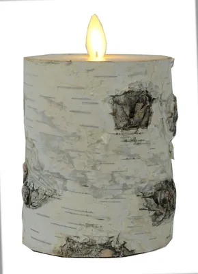 Produktbild von LED Kerze 10 cm Natur-Baumrinde BIRKE HELL Timer bewegliche Flamme Kerze Teelicht