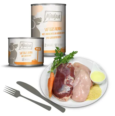 Zdjęcie produktu dla MjAMjAM 6x400g kurczak i kaczka z marchewką i kaszą jaglaną mokra karma dla psów