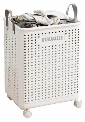 Produktbild von Wäschekorb 60 Liter - Zusammenklappbar - Mit Rollen - Kunststoff - Griff - Platzsparend - Wäschecontainer