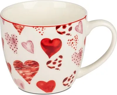 Produktbild von Porzellan-Becher rosa und rote Herzen 460ml, 10x9cm hoch
