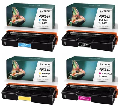 Immagine prodotto di Toner compatibili Evoke per stampanti Ricoh SP C250E, SPC250E, SPC261, codice 407543, confezione da 4 cartucce (CMYK: nero, ciano, magenta, giallo), resa di 6800 pagine, compatibili con i modelli Aficio SP C250E, C250DN, C250SF, C50SF