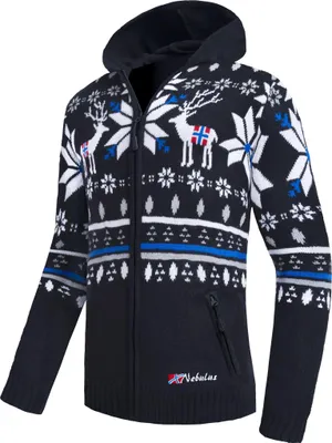 Zdjęcie produktu dla Nebulus Kurtka norweska z kapturem NORMAX męska, z kapturem, elegancki sweter w norweskim stylu, P6391 - mężczyźni, czarny, L