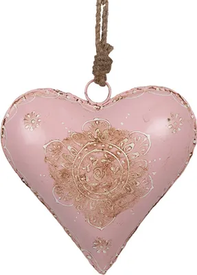 Produktbild von Clayre & Eef Weihnachtsanhänger Herz 15x5x15 cm Rosa Eisen Blume