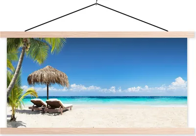 Produktbild von MuchoWow® Textilposter Strand - Sonnenschirm - Meer 150x75 cm mit holzfarbenen Rahmen - Plakate