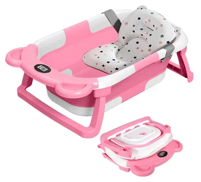 Image de Baignoire pour bébé, modèle pliable, thermomètre intégré, rose