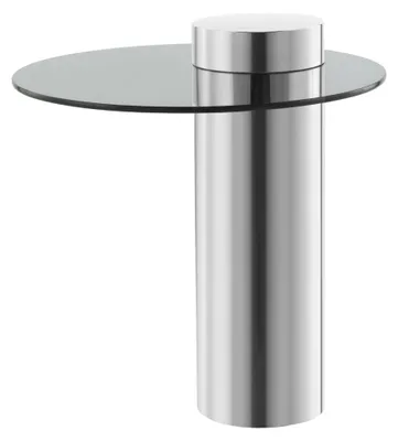 Productafbeelding van Padiro ronde bijzettafel - Ø 46 x 52 cm - Zilverkleurig / Grijs - Modern - Glas, Roestvrij staal - gehard glas