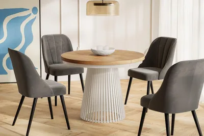 Immagine prodotto di Tavolo da Pranzo Allungabile, Tavolo da Cucina Rotondo, Stabile Costruzione con Gambe in Metallo, Diametro 100 cm, Craft, Collezione Nero