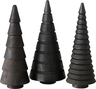 Obrázok produktu pre 1.05 Dekoratívne stromčeky na stojane z čierneho borovicového dreva - sada 3 ks - jedľa 15 cm