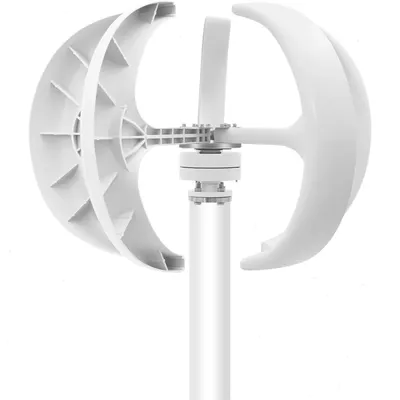 Produktbild von Vertikale Windturbine - Windgenerator 600W 24V - Laternenform 5-Blatt - Startet bei 2 m/s - Controller IP67 - 90×60 cm - Weiß