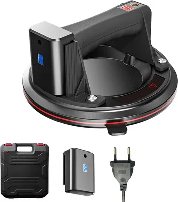 Zdjęcie produktu dla Podnośnik próżniowy – elektryczny – 20 cm – udźwig 200 kg – wtyczka UE – do szkła/granitu/płytek – czarny