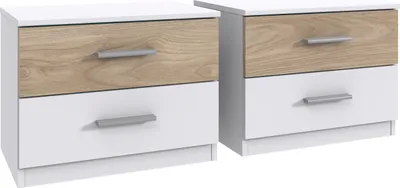 Produktbild von Nachtkommode >Budapest< (2er-Set), 2 Schübe, Weiss / Hickory-Eiche-Nachbildung - 52x40x38cm (B/H/T)
