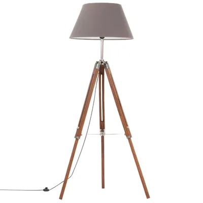 Image de vidaXL Lampe trépied brun miel et gris teck massif 141 cm