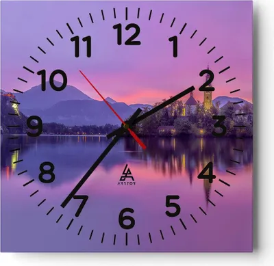 Produktbild von Wanduhr - Quadrat - Glasuhr - Landschaft Berg See Kirche - 40x40cm - Schleichendes Uhrwerk - Lautlos - zum Aufhängen bereit - Dekoration Modern - Wanddekoration aus Glas - C4AC40x40-3208