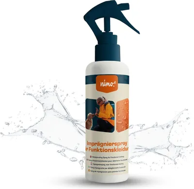 Produktbild von nimo® Imprägnierspray für Funktionskleidung | Spray Imprägnierung gegen Regen & Schmutz | wasserabweisende Outdoor Kleidung | Regenschutz für Jacken | Imprägnierung für Funktionshose, Wanderschuhe