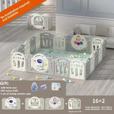Image de Parc de jeux pliable pour bébés - YHY-1602 - Avec toboggan - Panier de basket - Barrière de sécurité - HDPE - Tableau d'activités