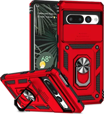 Image de Étui pour Google Pixel 7 Pro étui double couche avec couvercle coulissant pour appareil photo et support annulaire rouge