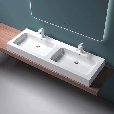 Produktbild von Mai & Mai Aufsatzwaschbecken Hängewaschbecken Doppel-Waschbecken in Weiß hochglanz Waschtisch Waschbecken Gussmarmor Colossum830