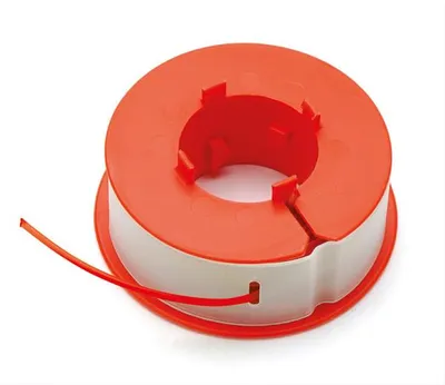 A spool of trimmer line on a white background.