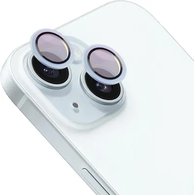 Produktbild von Bizon Glass Snap Lens Apple iPhone 15 / 15 Plus hellblauer Rahmen