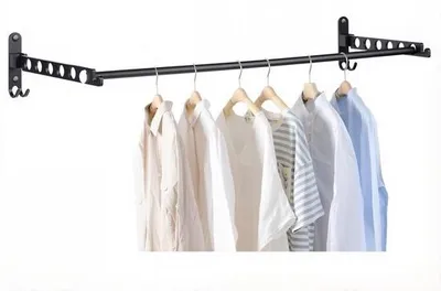 Produktbild von Kleiderreißer mit aufklappbaren Kleiderhaken, Wandmontage, für Schlafzimmer oder Waschkammer, schwarz, 2-teilig