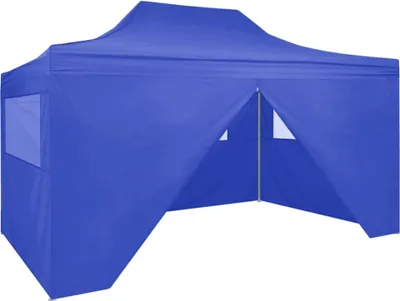 Image de Tente de réception pliable avec 4 parois 3x4 m Acier Bleu